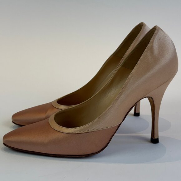 Manolo Blahnik BB Satin Dusky Pink and Champagne Pumps, Size 40EU - Picture 5 of 16